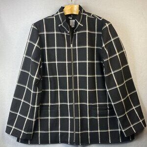 J. Jill Jacket Womens XL Black & Gray Windowpane Check‎ Full Zip Luxurious Feel